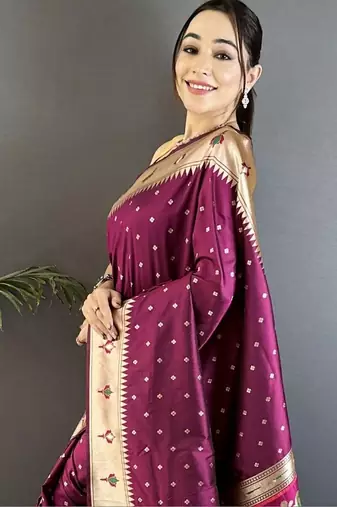 Burgundy zari silk blend designer kanjeevaram saree