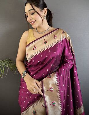 Burgundy zari silk blend designer kanjeevaram saree 5