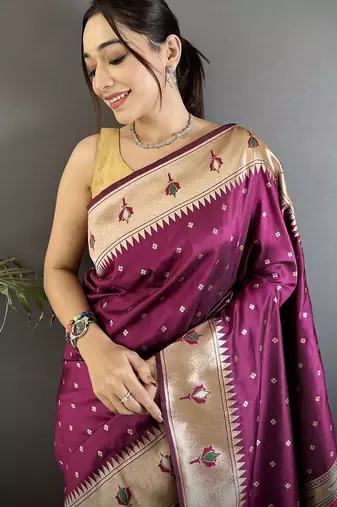 Burgundy zari silk blend designer kanjeevaram saree