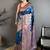 Teal ethnic motifs silk blend designer banarasi saree