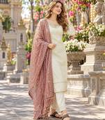 White&mauve georgette readymade suit with embroidery & sequence work
