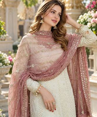 White&mauve georgette readymade suit with embroidery & sequence work 2