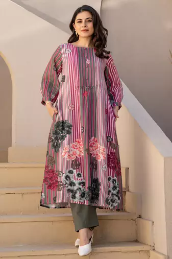 Multicolor printed cotton kurta trouser set