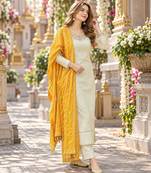 White&yellow georgette readymade suit with embroidery & sequence work