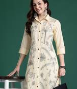 Beige embroidered cotton kurta trouser set