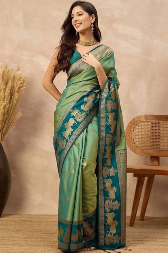 Green woven design zari art silk designer kanjeevaram saree