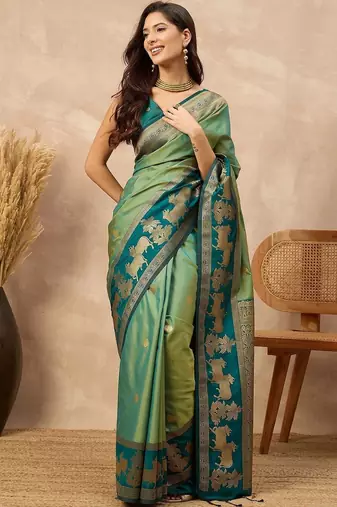 Green woven design zari art silk designer kanjeevaram saree