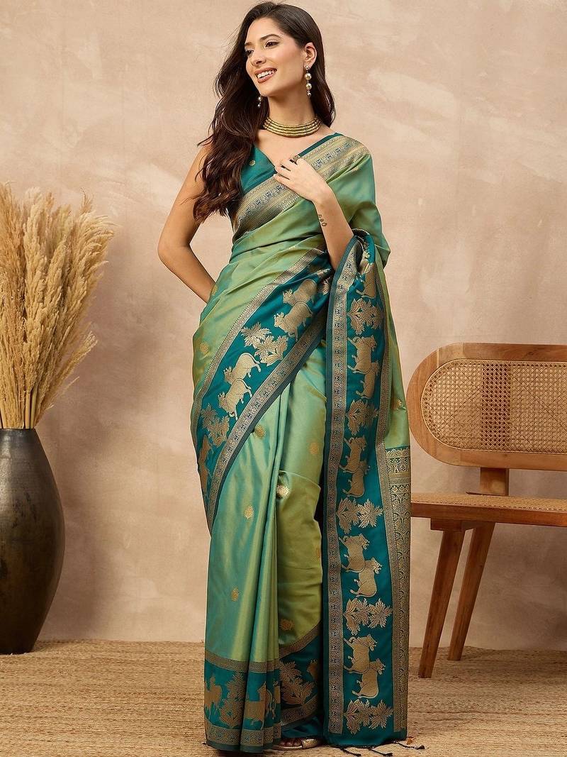 Green woven design zari art silk designer kanjeevaram saree