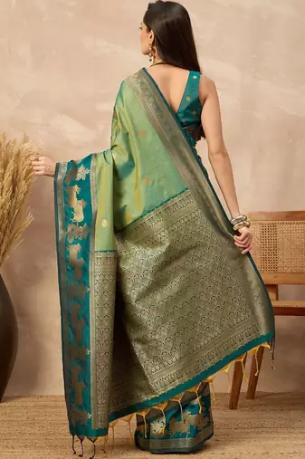Green woven design zari art silk designer kanjeevaram saree