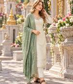 White&sea-green georgette readymade suit with embroidery & sequence work