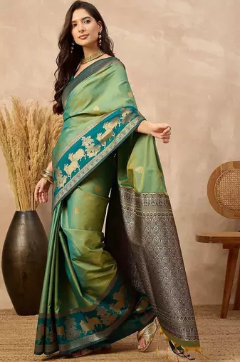 Green woven design zari art silk designer kanjeevaram saree