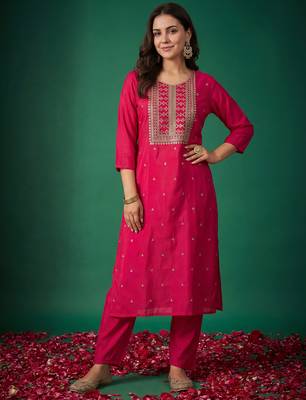 Pink printed silk kurta trouser set 1