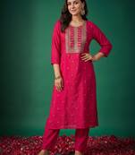 Pink printed silk kurta trouser set