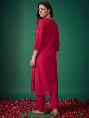 Pink printed silk kurta trouser set 2