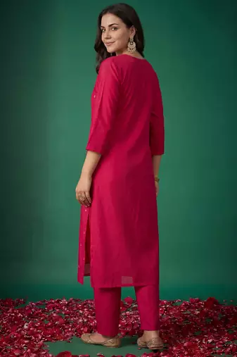 Pink printed silk kurta trouser set