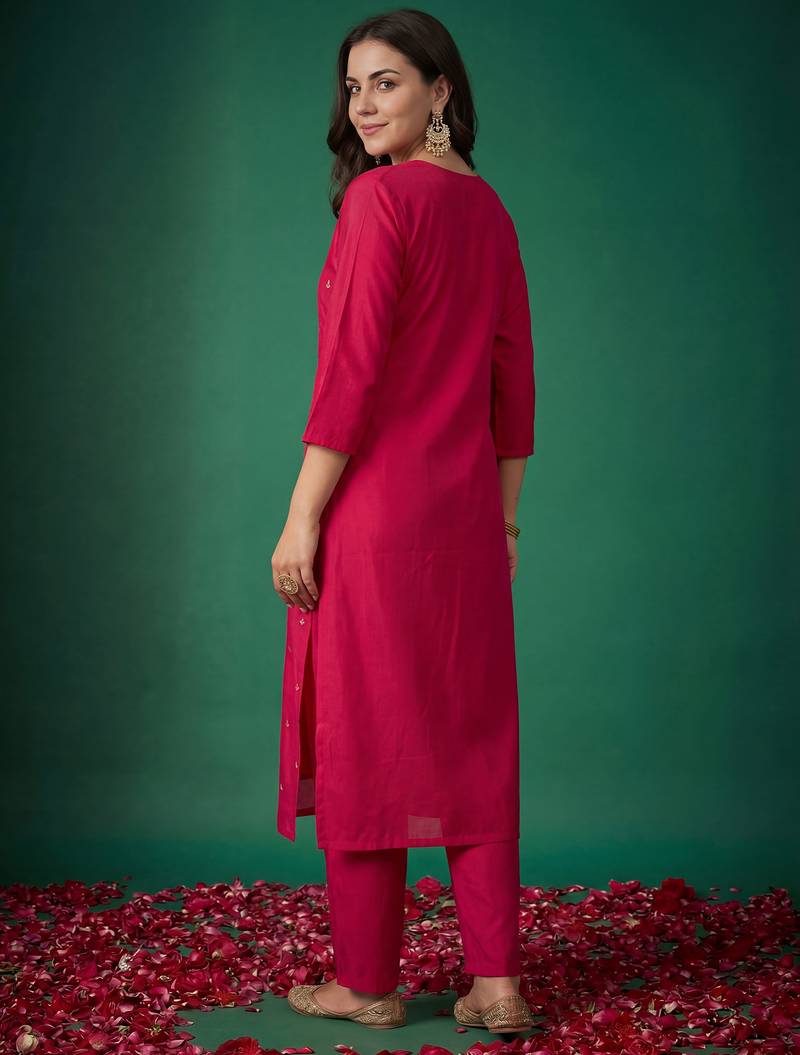 Pink printed silk kurta trouser set