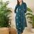 Teal printed cotton kurta trouser set