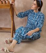 Blue printed cotton kurta trouser set