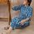 Blue printed cotton kurta trouser set