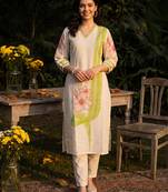 White printed cotton kurta trouser set