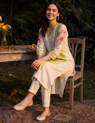 White printed cotton kurta trouser set 2