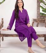 Purple printed silk kurta trouser set