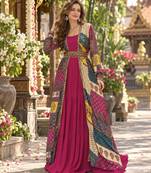 Magenta georgette readymade shrug suit with embroidery work