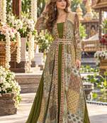 Olive georgette readymade shrug anarkali with embroidery work