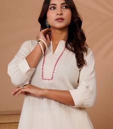 Off white printed cotton kurta trouser set