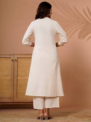 Off white printed cotton kurta trouser set 3