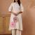 Off white printed cotton kurta trouser set