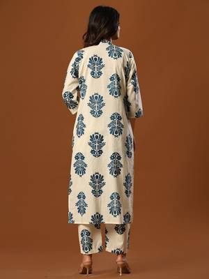 White printed cotton kurta trouser set 2