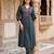 Teal printed cotton kurta trouser set