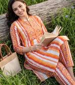 Multicolor printed cotton kurta trouser set
