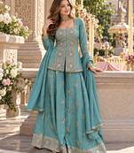 Blue vichitra silk readymade suit with embroidery & sequence work