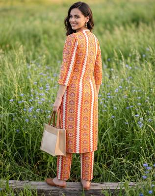 Multicolor printed cotton kurta trouser set 3