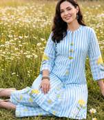 Blue printed cotton kurta trouser set