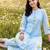Blue printed cotton kurta trouser set