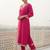 Pink embroidered viscose rayon kurta trouser set