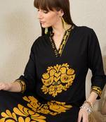 Black printed viscose rayon kurta trouser set
