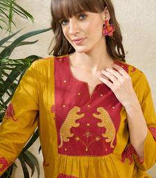 Yellow printed cotton kurta trouser set