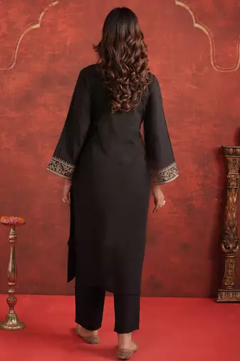 Black embroidered liva kurta trouser set