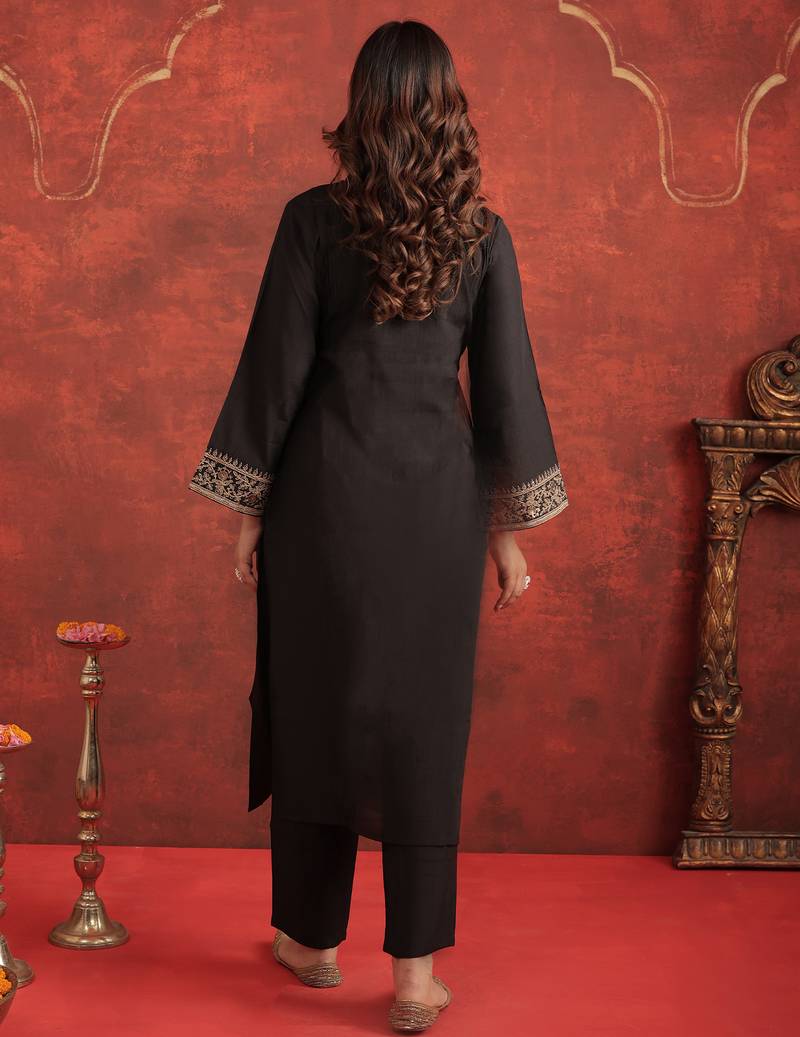 Black embroidered liva kurta trouser set