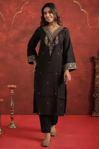 Black embroidered liva kurta trouser set