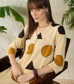 Beige printed cotton kurta trouser set