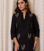 Black printed cotton kurta trouser set