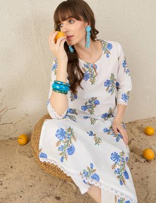 White printed cotton kurta trouser set 2