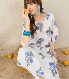 White printed cotton kurta trouser set