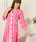 Pink printed cotton kurta trouser set