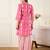 Pink printed cotton kurta trouser set